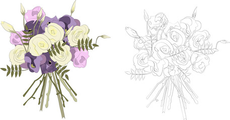 The illustration of bouquet of roses for creative coloring Art & Illustration