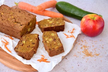 Zucchini carrot apple loaf cake or loaf bread