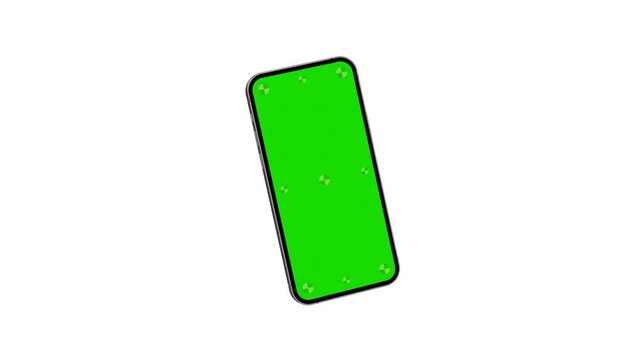 Smartphone green screen with marks for tracking - phone rotations and movements including vertical and horizontal positions - Luma matte included	