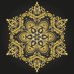 Oriental vector pattern with arabesques and floral elements. Traditional classic golden round ornament. Vintage pattern with arabesques