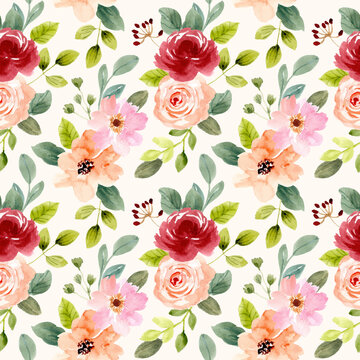 pretty flower garden watercolor seamless pattern