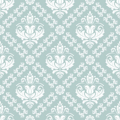 Fototapeta na wymiar Classic seamless vector pattern. Damask orient ornament. Classic vintage background. Orient light blue and white ornament for fabric, wallpaper and packaging