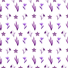 pattern lilac flowers on a white background watercolor