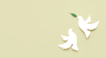 Paper doves on color background. International Day of Peace