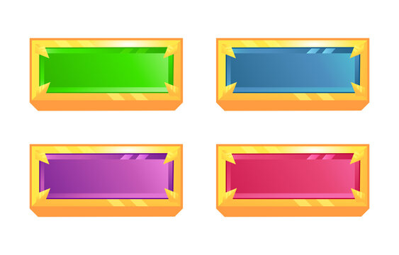 set of game ui diamond button with golden border in various color for gui asset elements vector illustration