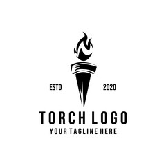 vintage torch with fire logo vector illustration design