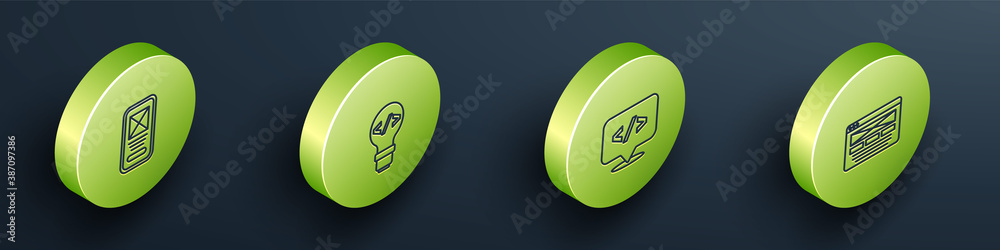 Wall mural set isometric line ui or ux design, front end development, and icon. vector.