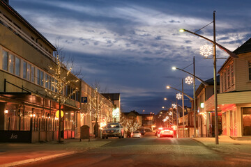 Fototapeta premium Christmas street in Brønnøysund, Nordland county