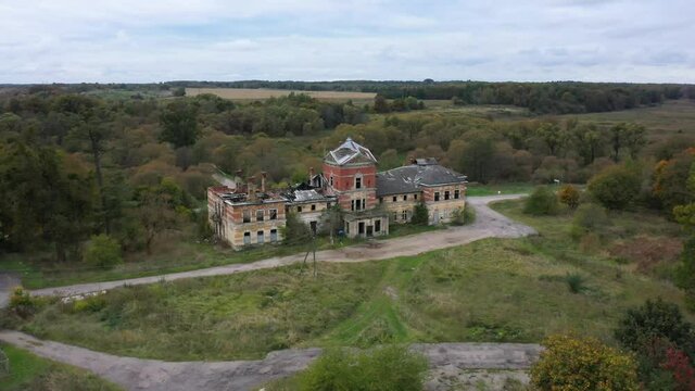 Old Prussian ruined abandoned house in the village of Kaliningrad region, Russia