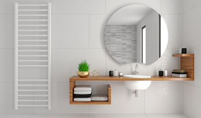 Modern bathroom interior in loft style chest of drawers - obrazy, fototapety, plakaty