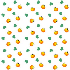 Seamless pattern of pumpkin and green leaf