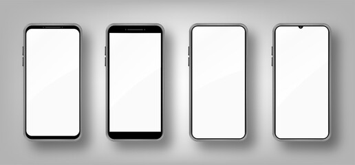 Set of different realistic smartphone mockup. Cellphone frame with blank display.