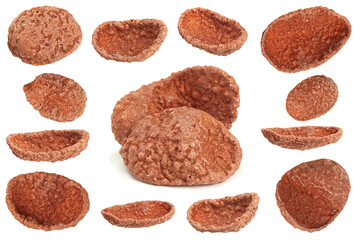Brown cocoa cornflakes closeup