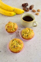 Banana date walnut muffins. Served with cup of coffee 