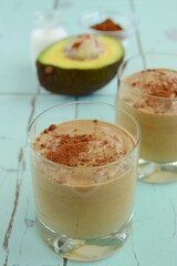 Healthy banana chocolate avocado smoothie drink