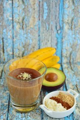 Healthy banana chocolate avocado smoothie drink