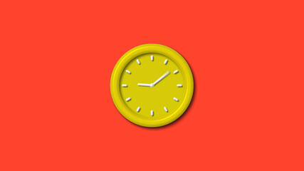 Amazing yellow color counting down 3d wall clock isolated on red background, Wall clock