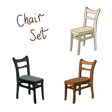 Chair set. Vector hand drawn sketch vintage stool collection. 