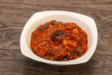 Eggplant saute with tomato and herbs