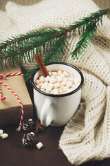 Cup with Christmas hot Chocolate drink and Holiday zero waste Gift