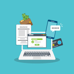 Online payment concept. Laptop with electronic invoice.