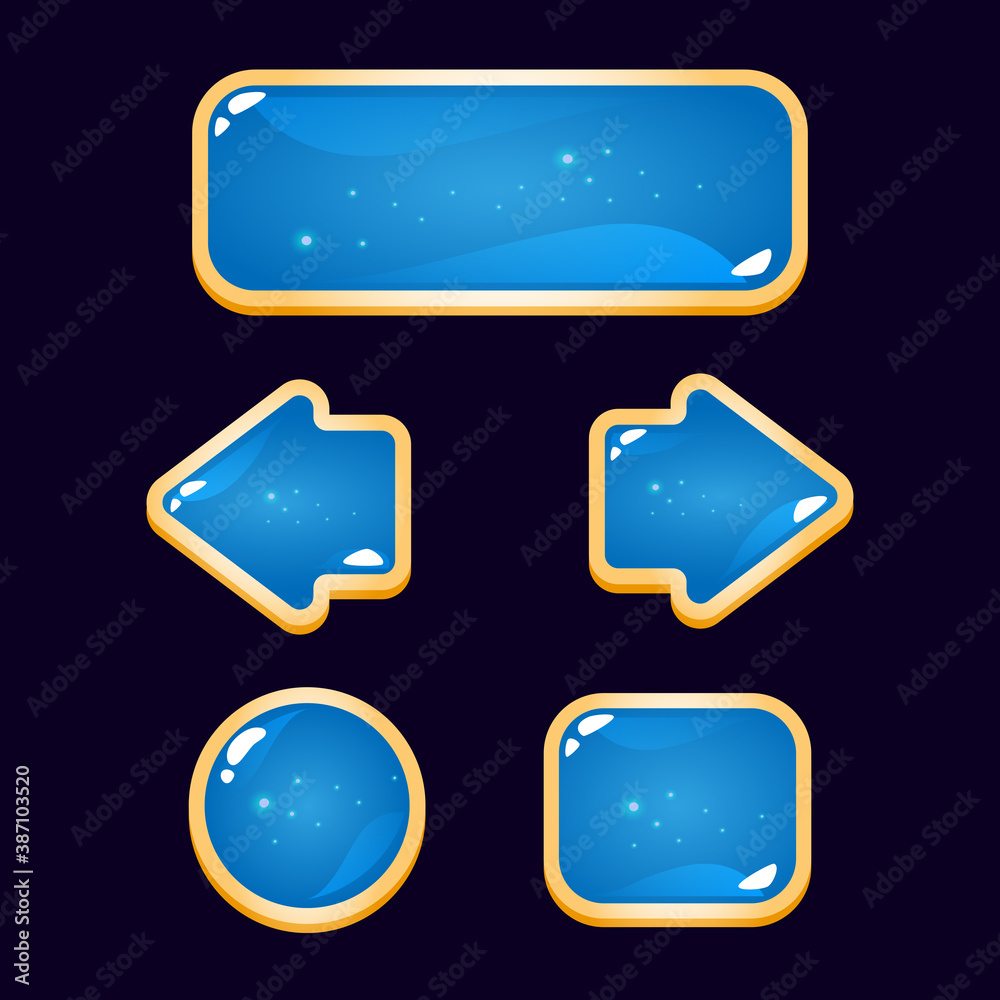 Wall mural set of game ui blue jelly button with golden border for gui asset elements vector illustration