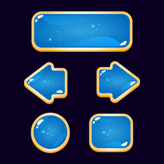set of game ui blue jelly button with golden border for gui asset elements vector illustration