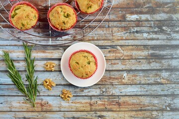 Muffins with rosemary, walnut and cheese