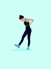 Obraz na płótnie Canvas Sport exercise at home set. Woman doing workout indoor. Yoga and fitness, healthy lifestyle. Flat vector illustration
