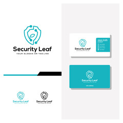 shield tech leaf logo design and business card vector