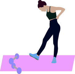 Fototapeta na wymiar Sport exercise at home set. Woman doing workout indoor. Yoga and fitness, healthy lifestyle. Flat vector illustration