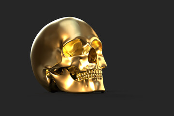 Glossy golden human skull. 3D illustration