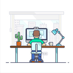 Home office workplace desk flat modern male interior cozy