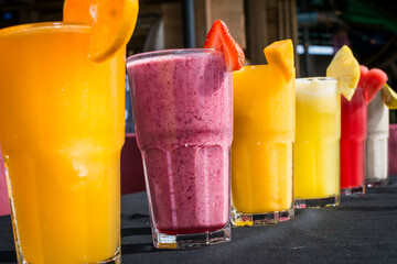 A selection of Fruit shakes displayed together in formation