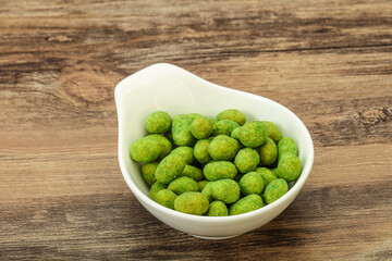 Spicy wasabi peanuts in the bowl