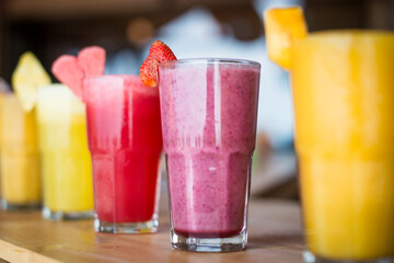 A selection of Fruit shakes displayed together in formation
