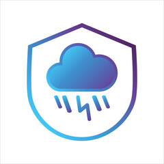 security shield icon. shield with weather symbol. Concept of weather protection . gradient style outline Vector illustration, vector icon concept.