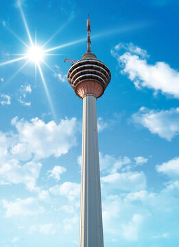Menara Kuala Lumpur Tower against blue sky and sunlight, Kuala Lumpur, Malaysia