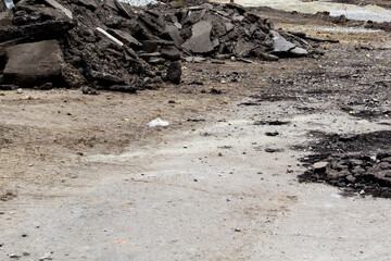 Repair work on laying paving slabs in the Ukrainian city at the autumn