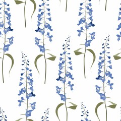 Floral seamless pattern. Flower background. Floral seamless texture with flowers delphinium on white background. © Iuliia