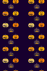 Halloween Pumpkin Seamless Pattern.Jack-o-lantern, Endless Dark Orange Bright Background,Cute Pumpkins. All Saints Day Banner. Bright Greeting Happy Halloween. Textile Print.Spooky Vector Illustration