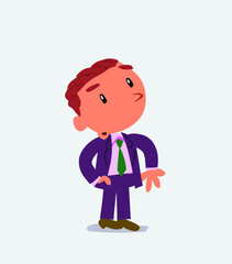 cartoon character of businessman looks with doubt and somewhat surprised.