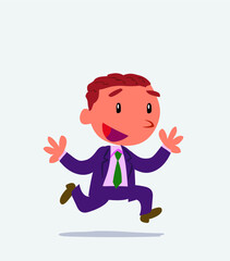 cartoon character of businessman running happily