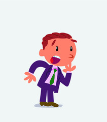 Unpleasantly surprised cartoon character of businessman looks to the side