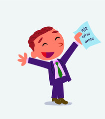 very happy cartoon character of businessman with a document in hand