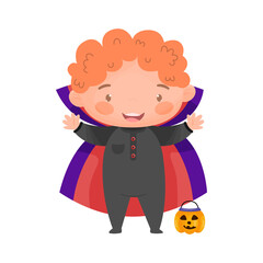 Cute kid in Halloween  dracula costume. Vector illustration.