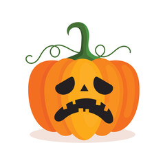 Orange pumpkin lantern with a scary face for Halloween. Festive decoration. Cartoon isolated vector illustration on white background