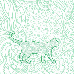 Square pattern. Hand drawn mandala with ornate cat. Design for spiritual relaxation for adults
