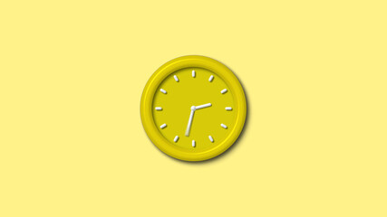 New yellow color 3d wall clock isolated on yellow light background, Counting down wall clock