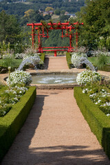 White garden in the picturesque Jardins du Manoir d Eyrignac in Dordogne. France